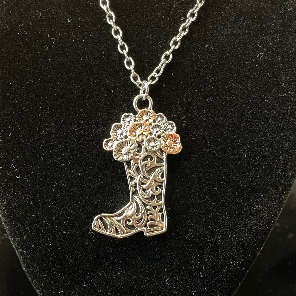 Justin Boots Silver Floral Boot Necklace